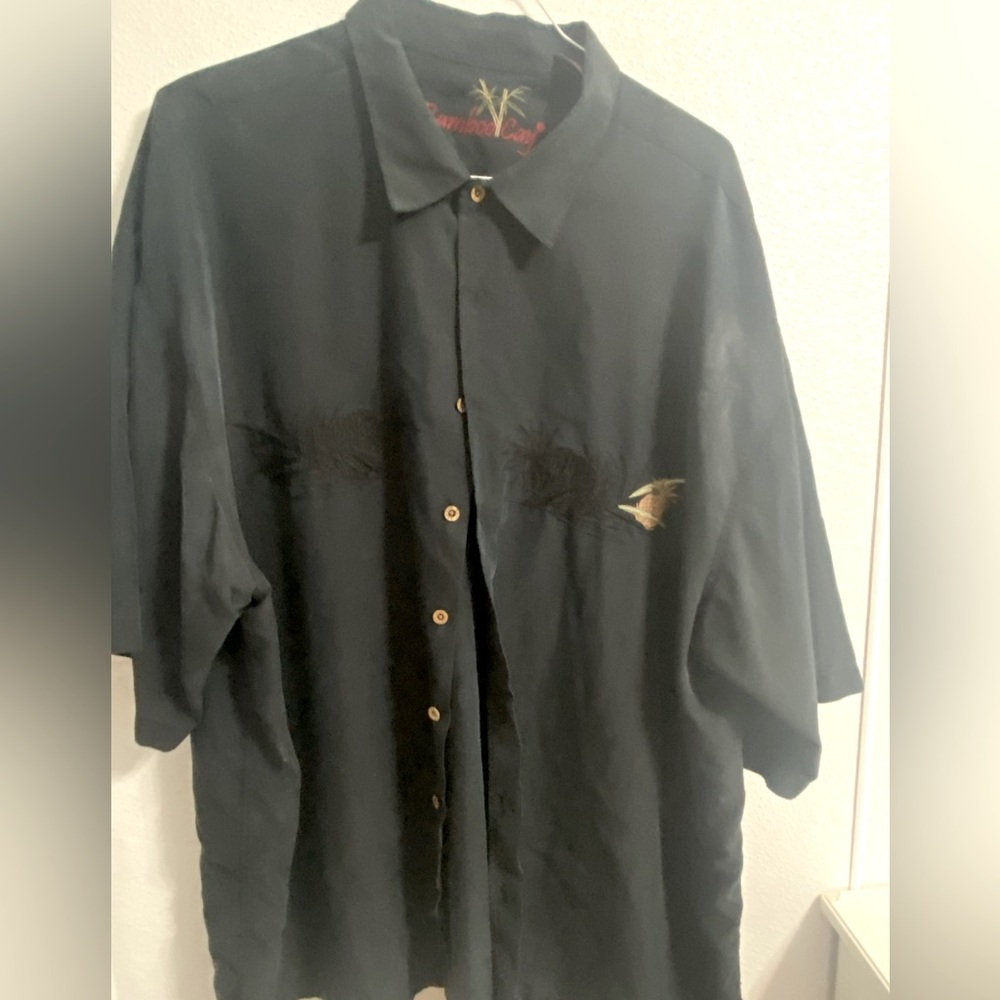 BAMBOO CAY Shirt Men's 4XL Black‎  Hawaiian Resortwear Short Sleeve Palms